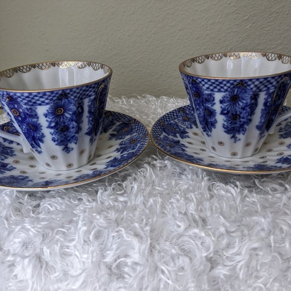 Lomonosov Porcelain Baskets Bridesmaid 2 Tea Cups Saucers First Quality - Rare - Picture 8 of 12